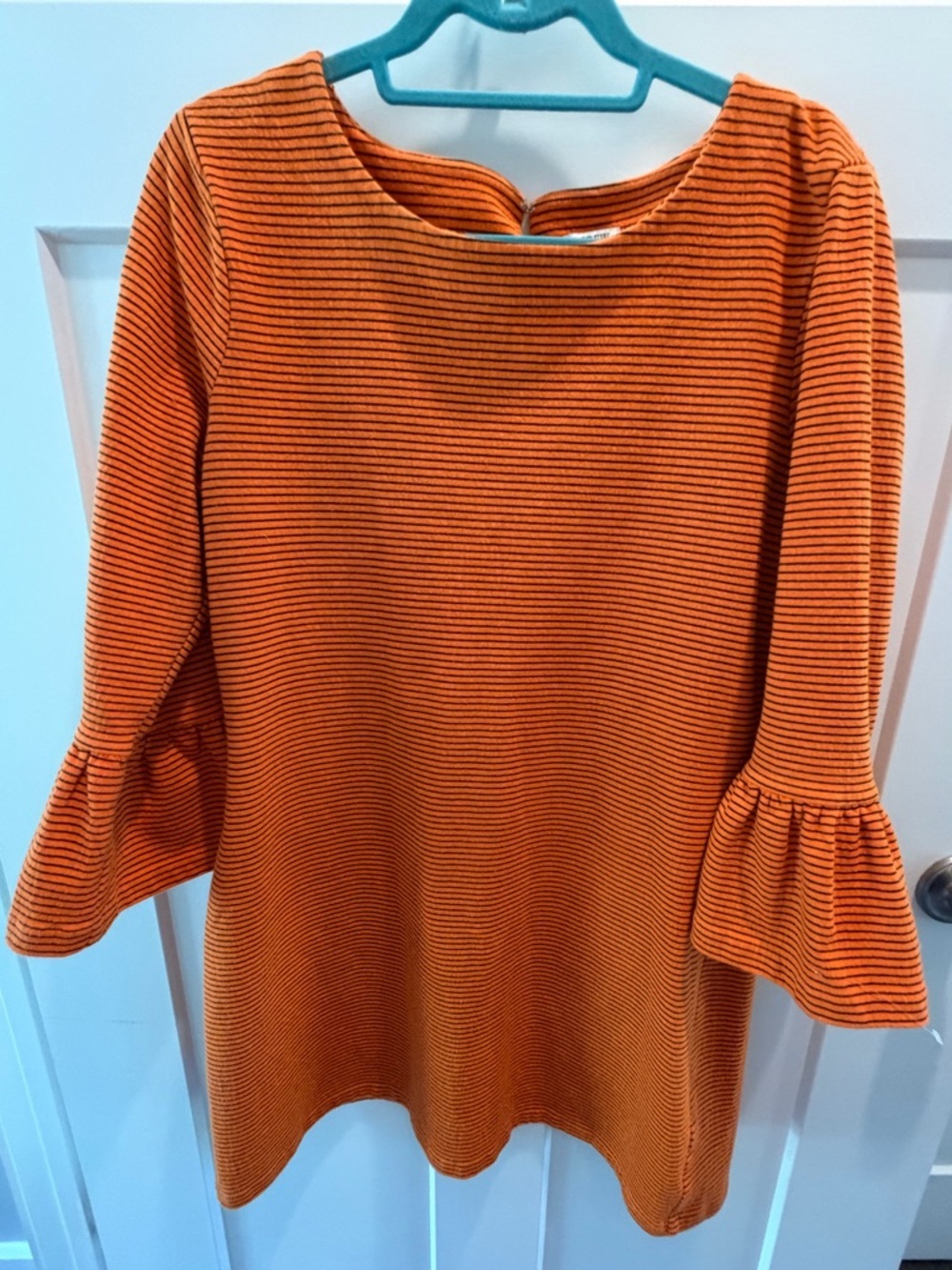 J.Crew Orange Black Striped Bell Sleeve Top Size L Casual Knit Blouse